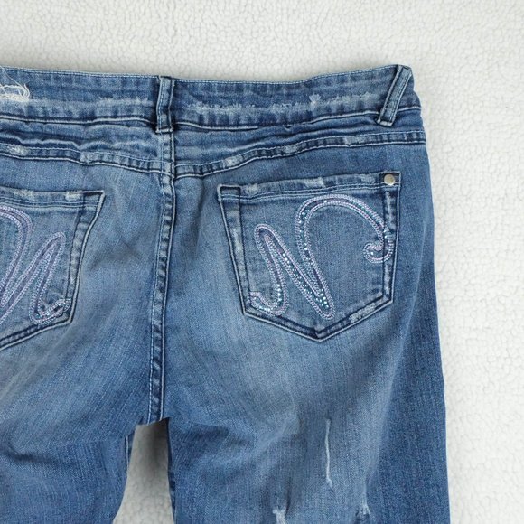 Vintage Blue Jeans Womens 9 10 Bootcut Medium Wash Distressed Beaded 90s Y2K - Picture 5 of 11